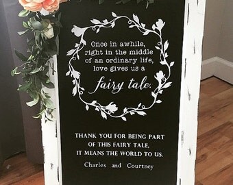 Fairy Tale Wedding Chalk Board Sign // Thank You Wedding Chalk Board Easel // Large Easel //