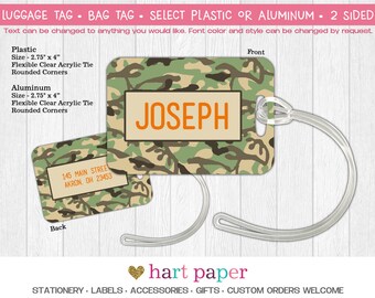 Camo Camouflage Luggage Bag Tag Plastic Aluminum Name Monogram Custom Travel Birthday Girl Boy Personalized Back to School Supplies Gift