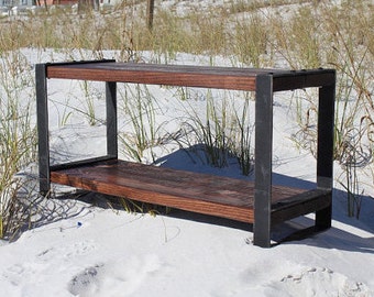 Wood and metal bench, Entertainment center, Reclaimed wood bench, Industrial bench,Console,Entryway bench, Rustic bench, Barn wood,Furniture