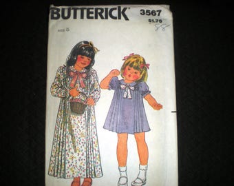 1980s UNCUT Butterick 3567 Child Size 5 Pleat Front Dress in 2 Lengths