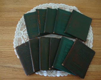 11 Lot Antique 1914-20's LITTLE LEATHER LIBRARY green brown Miniature Books-Classic Book Set-eclectic decor-Book Collection