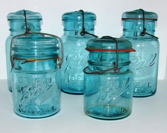 1930s Ball Mason Jars With Glass Lids Beautiful 80+ Yrs Old (#L1)