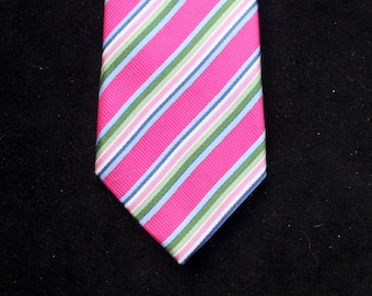 Vintage Jeff Banks London Hand Made Gentleman's Pink Striped Silk Tie