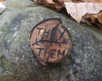 Pronouns Wood Pin *customizable!*