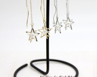 Star Earrings, Star Dangle Earrings, Gold / Silver Star Long Earrings, Pearl Earrings, Pearl Star Earrings, Star Long Earrings, Star Jewelry
