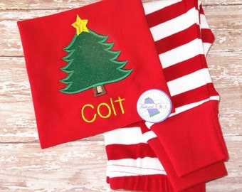 Personalized Christmas Pajamas - Christmas Pjs - Christmas Tree Pajamas - Christmas Pajamas - Monogram Christmas Pjs - Kids Christmas Pjs