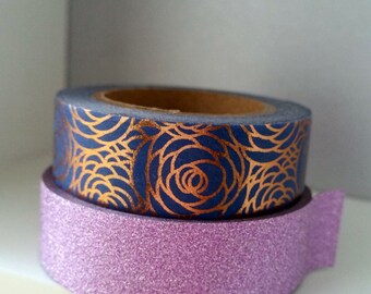 Washi tape set - Foil washi - Lapis gold roses - Pale dogwood - Rose gold foil - Glitter washi - Spring 2017 colors - 15mm washi