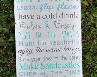 Personalized beach sign, beach house decor, beach rules, nautical wall decor, custom hand painted beach house rules, patio signs