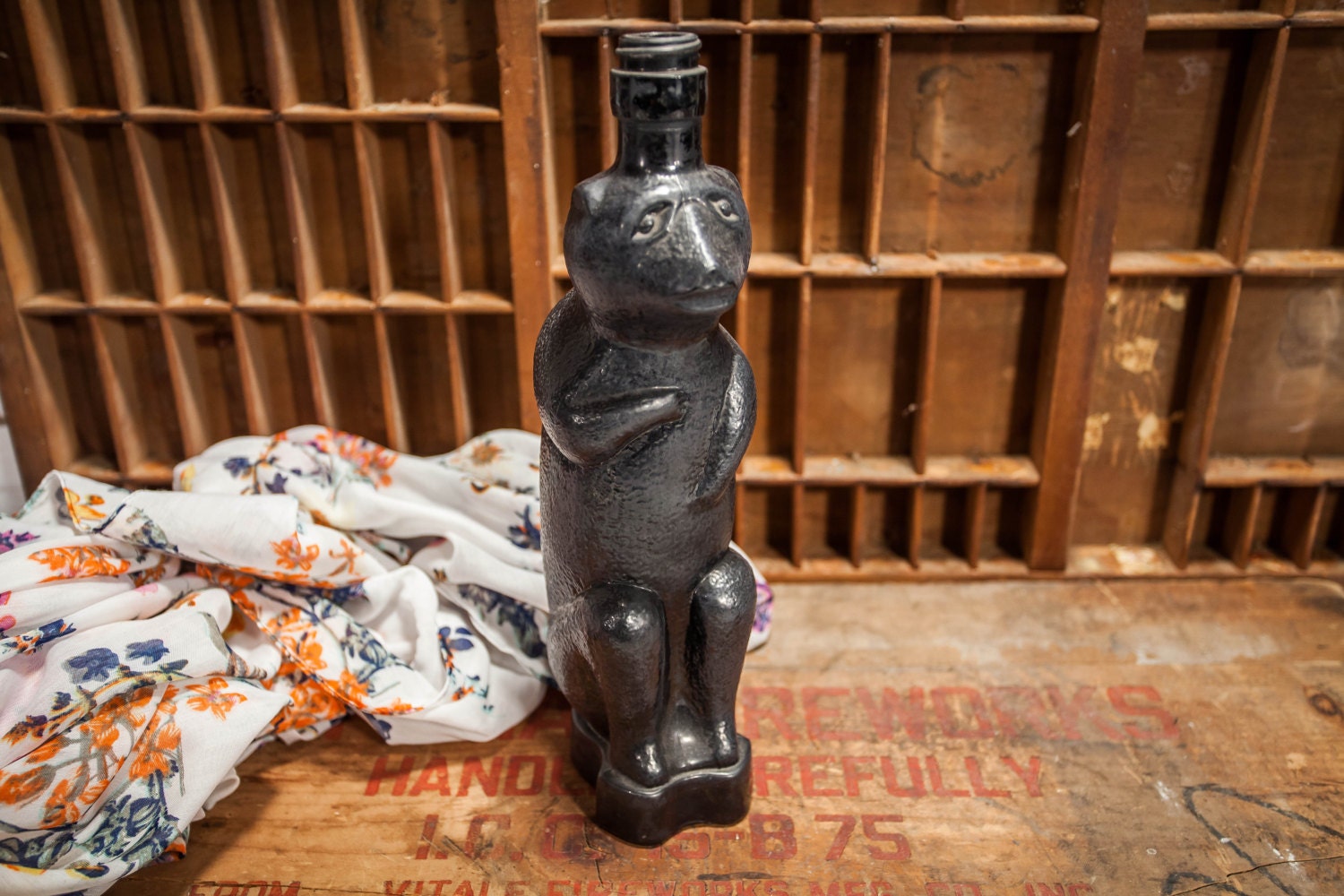 vintage 1940s black bear glass bottle, kummel liquor glass bottle vintage 1940s black bear glass bottle, kummel liquor glass bottle