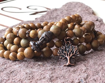 Mala Lace Wood 108,Buddha 108 Jewelry,Caramel Necklace 108,Tree of Life Mala,Meditation Bracelet,Japa Mala Yoga 108,Energy Prayers Mala Zen