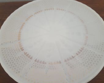 Milk Glass Cake Plate with Gold Print