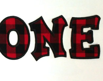 Lumberjack "ONE" Iron-On Applique /Lumberjack First Birthday / DIY Lumberjack First Birthday Shirt /Birthday Number/Buffalo Plaid Applique