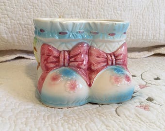Baby Gift, Ceramic Baby Bootie Planter, Vintage Bootie Planter, Baby Shoe Planter, Baby Room Decor, Baby Shower Gift, Pink Blue And Yellow