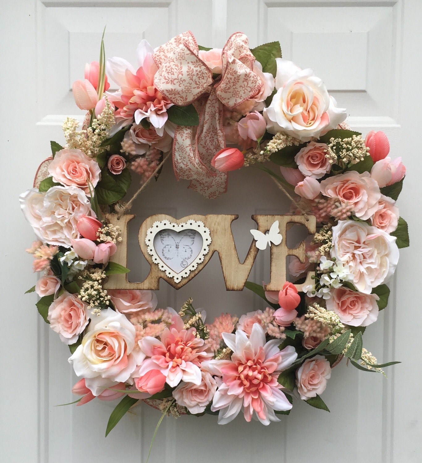Peach flower wreath love wreath wedding wreath