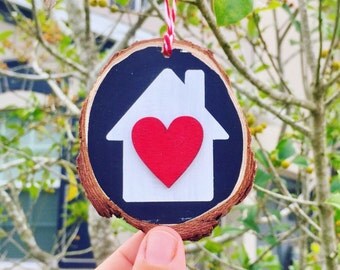 House with Heart Ornament, Our First Home Christmas Ornament, Our First Home Ornament, Our First House Ornament, Rustic Wood Slice Ornament