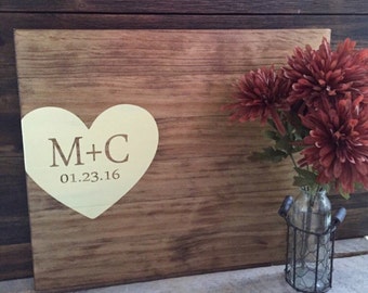 Rustic Wedding Guest Book Alternative / Initials & Heart Guest Book / Painted Wood Guest Book Rustic Wedding Decor Wood Country Wedding Gift