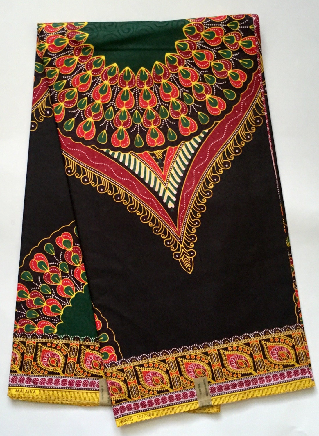 African Dashiki Print Fabric/ Ankara Beautiful Black & Green