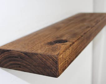Handcrafted rustic reclaimed chunky wooden floating shelf / shelves 6 x 2 inch or 150mm x 47mm