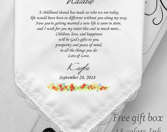 Wedding Poems For My Sister On Her Wedding Day -Wedding Handkerchief Gifts For Bride Sister-Printed-Free Gift Box/HY:1153