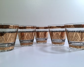 Culver Signed Mid-Century 22-Karat Gold Samoa Rock Glasses (Set of 5)