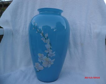 Beautiful Robin Egg Blue Vase with Flowers