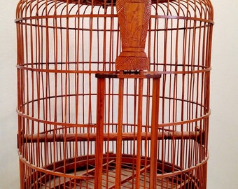 Large Ornate Bird Cage, Decorative Wooden Bamboo, Vintage Bamboo Birdcage
