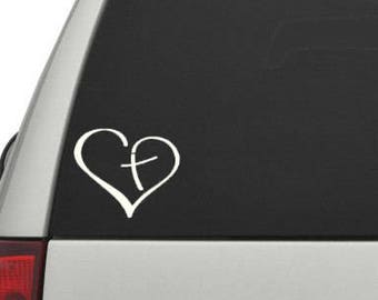 cross decal, cross, Car decal, window decal, wall decal, religious decal, God decal, religion decal, decal, christian decal, heart decal