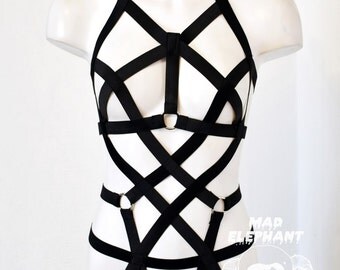 Womens lingerie body bondage harness top all torso cage with rings