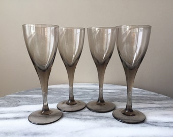 Vintage Set of 4 Smoked Glass Shot/Cordial Glasses.