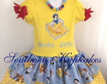 Disney SNOW WHITE Inspired 2pc. Twirl DRESS Custom All Sizes Available Boutique Pageant Birthday Party Vacation Land World Costume Holiday