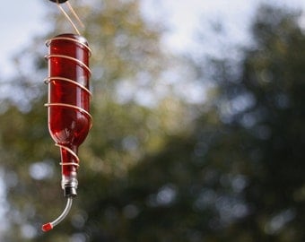 Glass Wine Bottle Hummingbird Feeder - Bird Feeder - Gifts for Women - Spring Decor - Gift for Mom - Housewarming - Outdoor Decor - Backyard