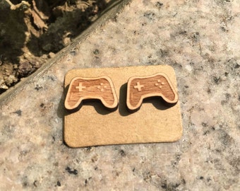 Gamer style Laser engraved game controller earrings xbox controller stud ps controller wooden earring x 1 pair