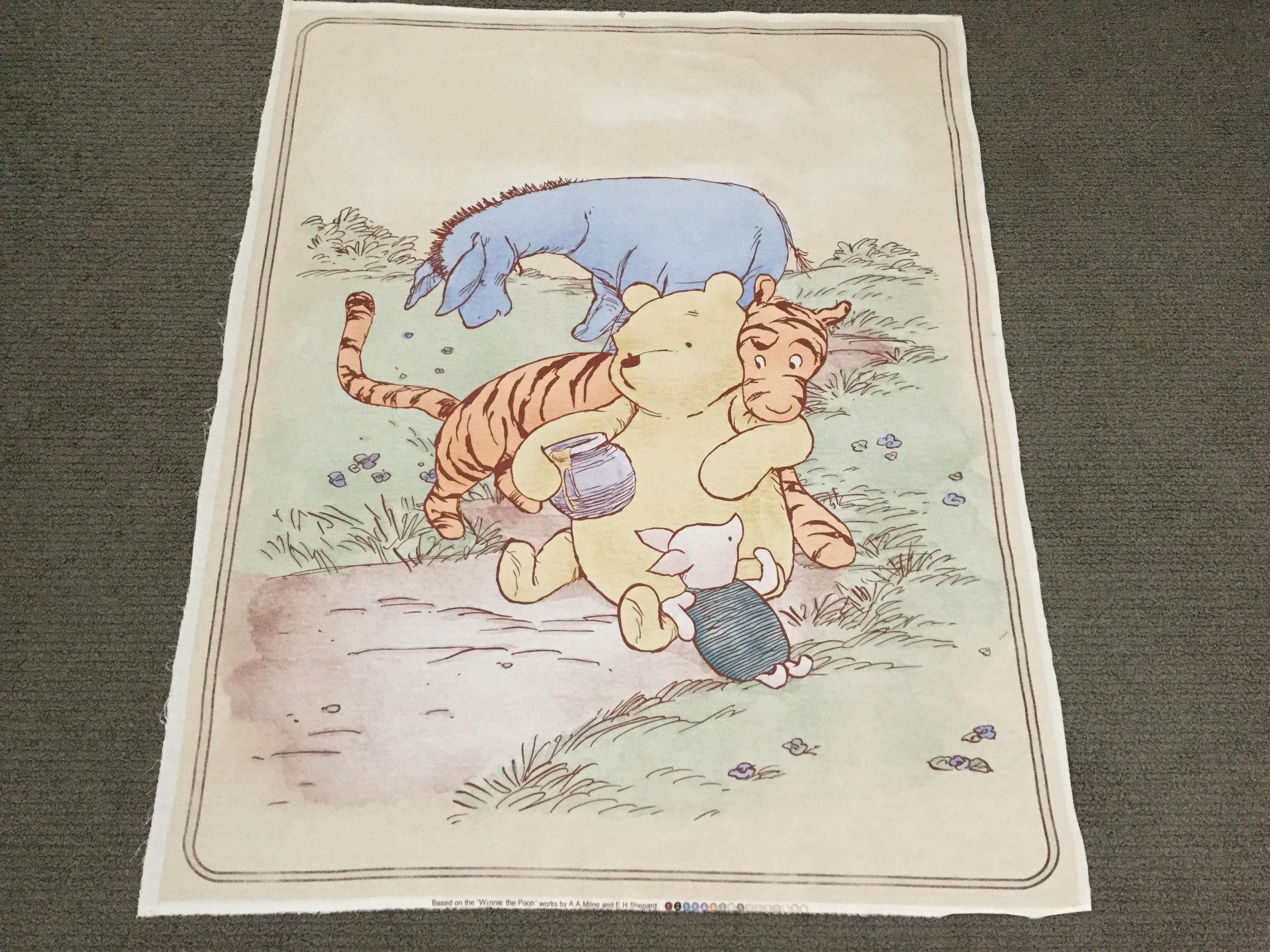 Winnie the Pooh fabric panel. Baby nursery cot panel. Juvenile fabric