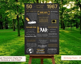 50th birthday poster, 1967 Chalkboard Poster, 50th birthday party decorations, 50th birthday gift for men, 50th birthday gift women | No.80