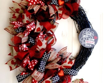 Red and Black Grapevine Valentine's Day Wreath, Deco Mesh and Grapevine Valentine's Day Wreath, Rustic Black and Red Valentine's Wreath,