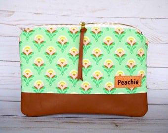 Ready to ship floral clutch, genuine leather clutch, large clutch, floral bag, genuine leather bag, zipper clutch, women clutch, tulips