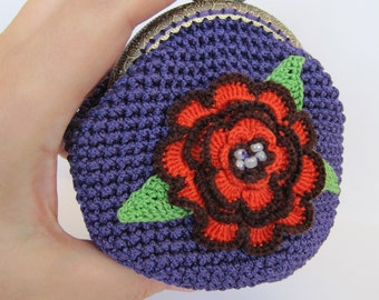 pouch crochet wife gift coin purse small bag gift mother day gift women change purse violet girlfriend gift for her kisslock metal frame