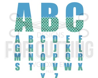 Mermaid Alphabet and NUMBERS, Mermaid Font, Files Studio3, Svg, Dxf, Eps, Mermaids style, Fish font, Digital Files, Instant Download. 0596