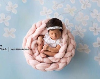 Newborn photo prop Basket Stuffer Wool Roving, Wool Braid , Baby Rove Braid basket filler