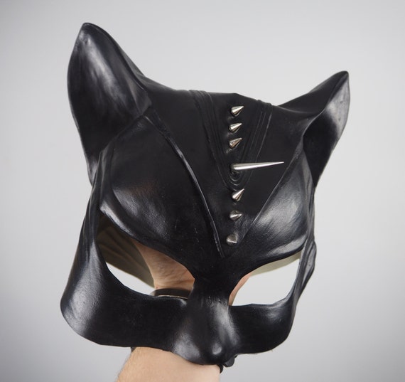 Spiked Cat Mask Rubber Bondage Costume Halloween Cat Woman