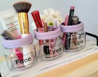 Make-Up Tidy Trio / Make-Up Organizer / Make-Up Brush Holder / Mason Jar Organizer / Jar Organization / Make-Up Tray / Mix & Match Jars