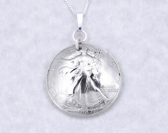 70th Birthday Gift - 1947 Silver Half Dollar Coin Pendant Necklace Jewelry - Birthday Gift for Mother - Birthday Gift for Grandma - Sister