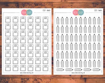 Health Planner Stickers, Doodle Planner Stickers, Water Intake, Hydration, Scale, Weight Tracker (C017)