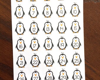 Penguin Number Planner Stickers - Penguin Date Cover Stickers- Penguin Countdown Planner Stickers - Penguin Stickers