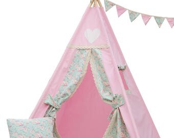 Belle Teepee Package with Poles, Mat and Flags, Kids Teepee, Play Tent, Childrens Teepee, Teepee Tent, Tipi, Playhouse, Kids Room Decor