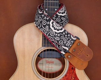 Black Flower Graphic Guitar Strap
