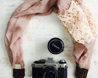 Photography Camera Strap, Pink Dusty Lace, Scarf Camera Strap