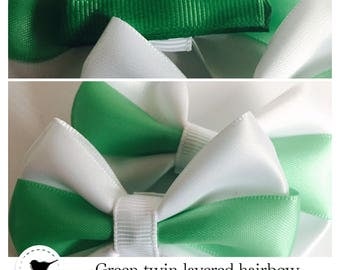 Green twin layered hair bows