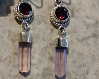 Natural Pink Kunzite and Garnet Earrings