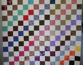 Traditional Quilt, Patchwork Quilt, Twin Size Quilt, Upcycle Quilt, Handmade Quilt, Vintage Fabric Quilt